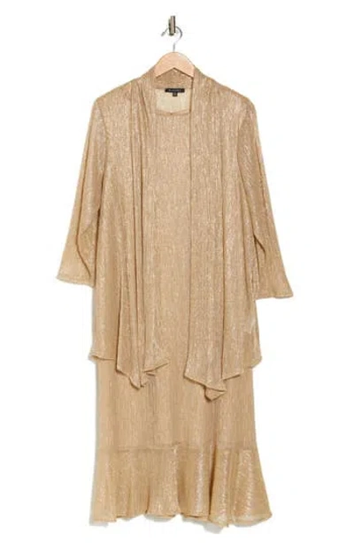 Marina Metallic Cocktail Dress With Jacket In Gold