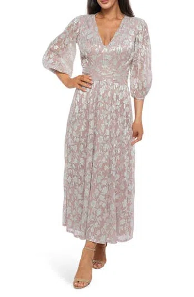 Marina Metallic Floral Cocktail Dress In Blush