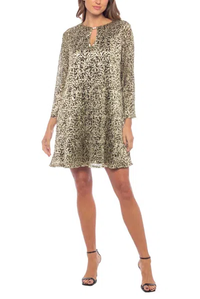 Marina Metallic Gold Ruffle Hem Shift Mini Dress In Black Gold