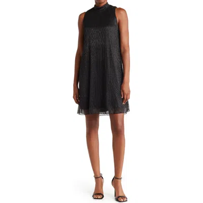 Marina Metallic Mock Neck Shift Dress In Black/bk