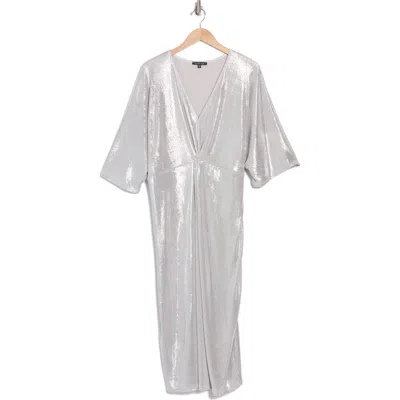 Marina Metallic Short Sleeve Midi Dress In Gray