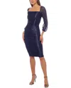 Marina Metallic Square Neck Cocktail Dress In Blue
