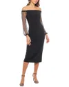 Marina Off The Shoulder Long Sleeve Beaded Midi Dress In Black