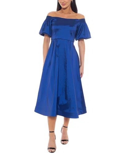 Marina Off-the-shoulder Fit And Flare Taffeta Dress In Royal In Blue