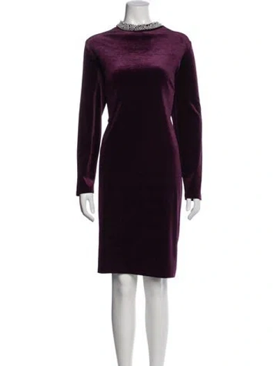Pre-owned Marina Mock Neck Knee-length Dress In Purple
