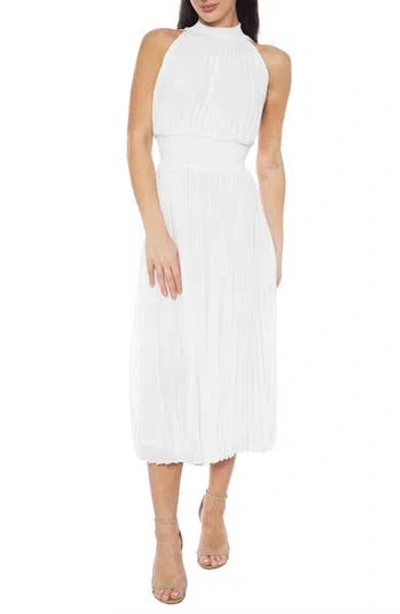 Marina Mock Neck Smocked Waist Midi Dress In White