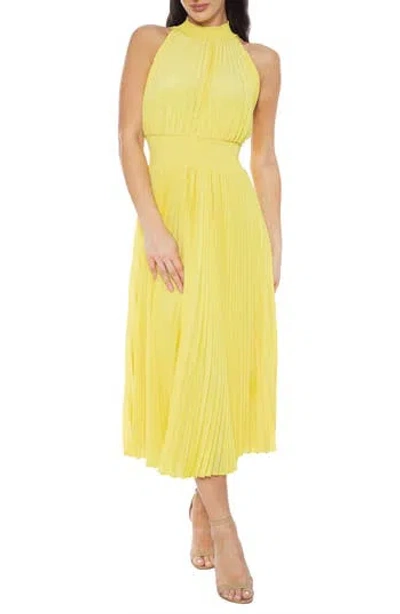 Marina Mock Neck Smocked Waist Midi Dress In Yellow