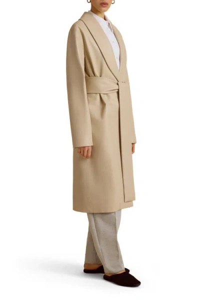 Marina Moscone Belted Robe De Chambre Leather Coat In Brown