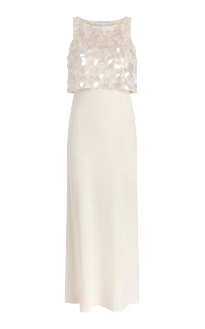 Marina Moscone Bias Maxi Dress With Paillette Bodice In White