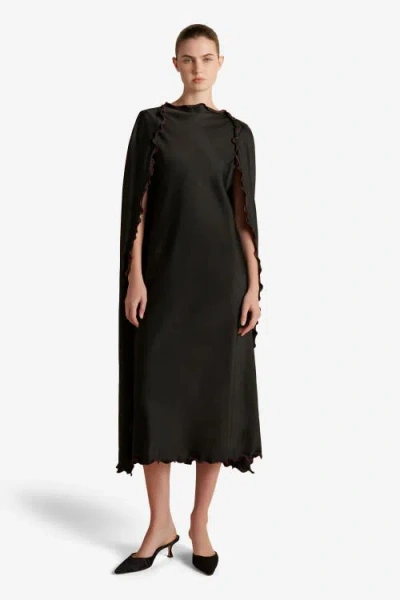 Marina Moscone Cady Cape Dress With Scalloped Edge In Black