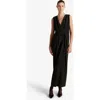 Marina Moscone Cady V-neck Draped Twist Belt Dress In Black