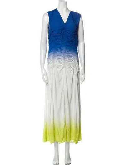 Pre-owned Marina Moscone Colorblock Pattern Long Dress W/ Tags In Blue