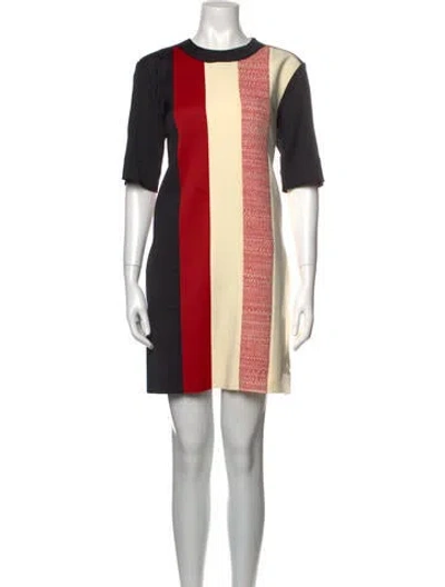 Pre-owned Marina Moscone Colorblock Pattern Mini Dress In Neutral