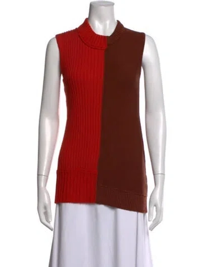 Pre-owned Marina Moscone Colorblock Pattern Mock Neck Top In Orange