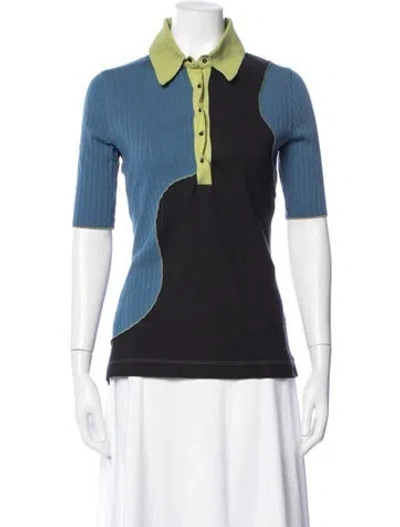Pre-owned Marina Moscone Colorblock Pattern Short Sleeve Polo In Blue