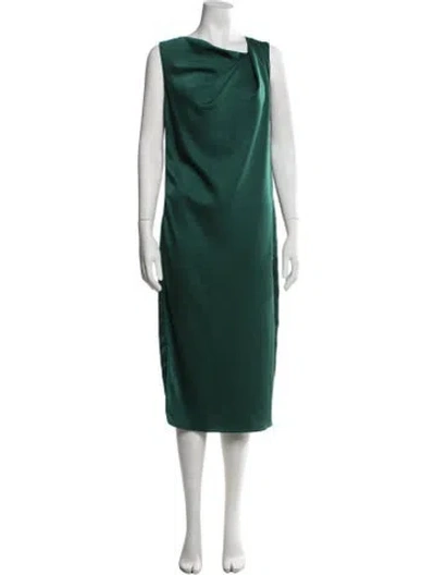 Pre-owned Marina Moscone Cowl Neck Knee-length Dress In Green