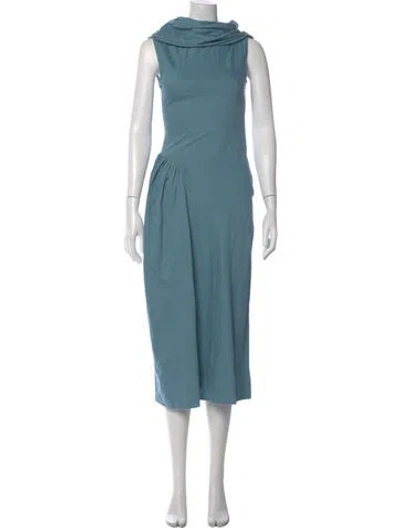 Pre-owned Marina Moscone Cowl Neck Midi Length Dress In Blue