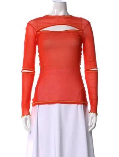 Pre-owned Marina Moscone Crew Neck Long Sleeve Top In Orange