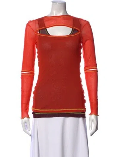 Pre-owned Marina Moscone Crew Neck Long Sleeve Top W/ Tags In Orange