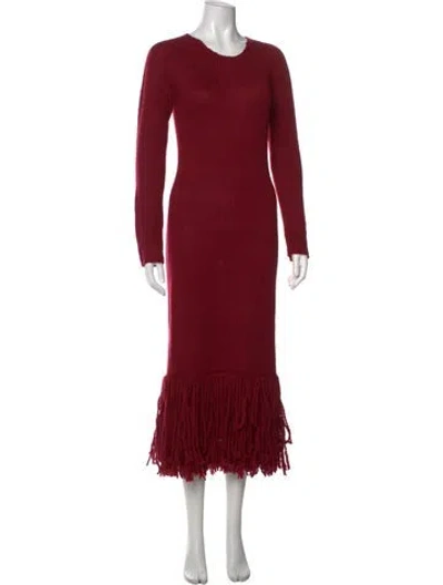 Pre-owned Marina Moscone Crew Neck Midi Length Dress In Red