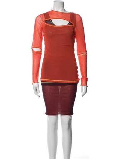 Pre-owned Marina Moscone Cutout Accent Skirt Suit W/ Tags In Burgundy/orange