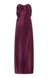 Marina Moscone Draped Satin Bustier Dress In Purple