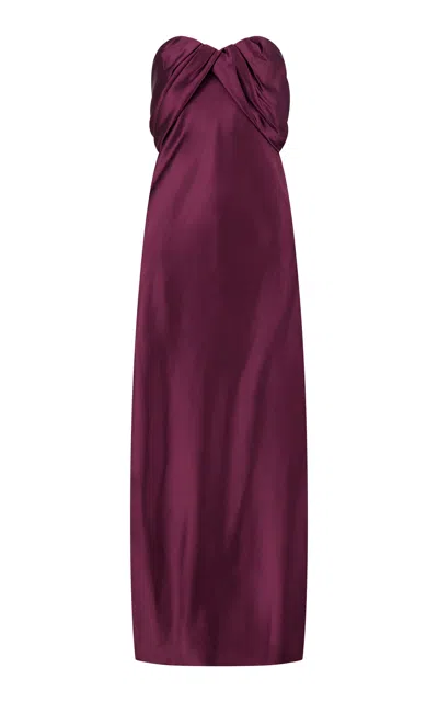 Marina Moscone Draped Satin Bustier Dress In Purple