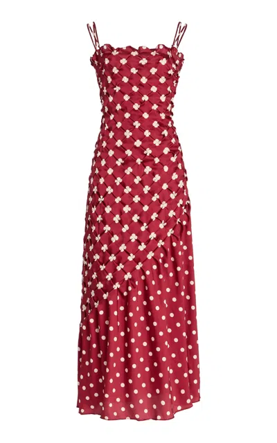 Marina Moscone Embroidered Diagonal Panelled Dress
