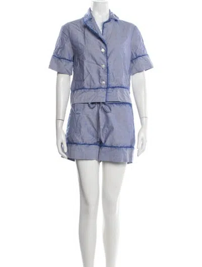 Pre-owned Marina Moscone Faux Fur Trim Short Set In Blue