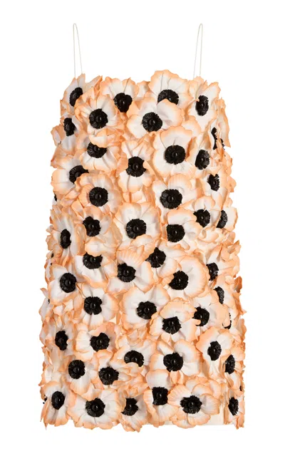 Marina Moscone Floral Appliqué Mini Dress In Brown