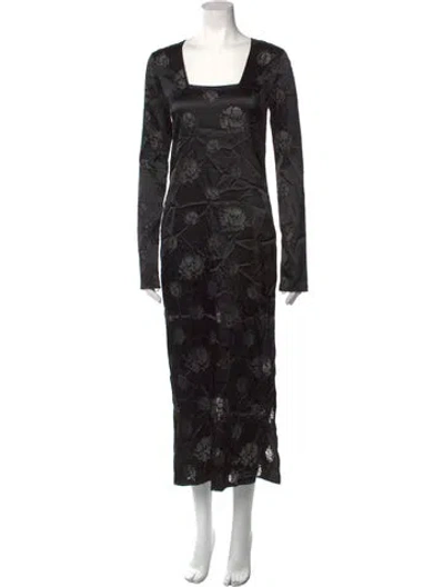 Pre-owned Marina Moscone Floral Print Long Dress In Black