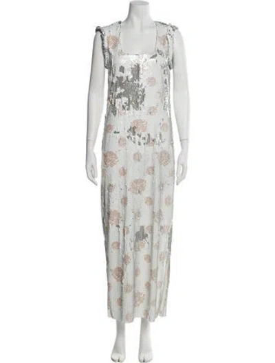 Pre-owned Marina Moscone Floral Print Long Dress In Neutral