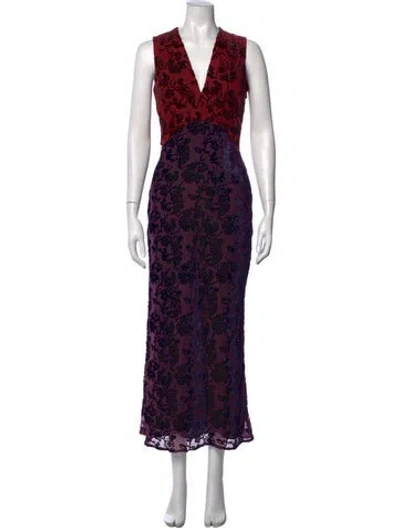 Pre-owned Marina Moscone Floral Print Long Dress In Purple