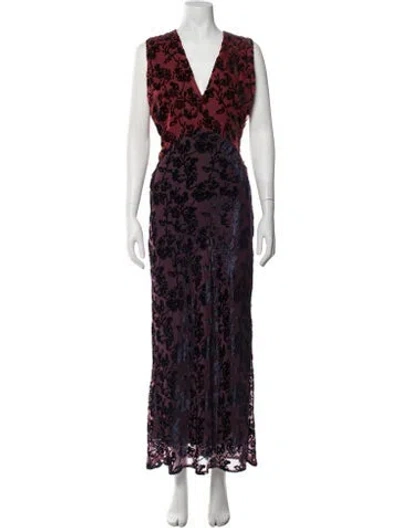 Pre-owned Marina Moscone Floral Print Long Dress In Purple