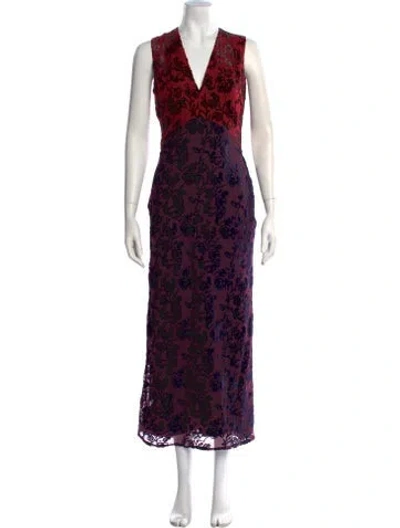 Pre-owned Marina Moscone Floral Print Long Dress In Purple