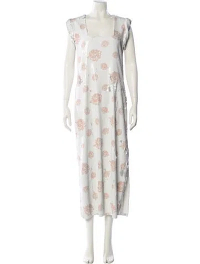 Pre-owned Marina Moscone Floral Print Long Dress W/ Tags In Neutral