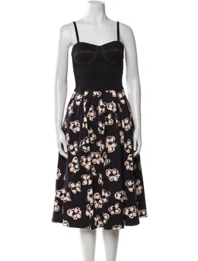 Pre-owned Marina Moscone Floral Print Midi Length Dress In Black