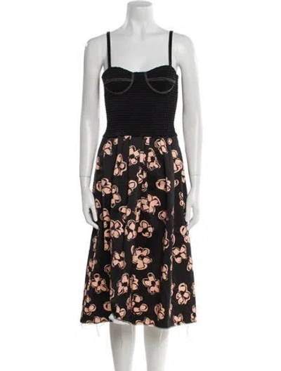 Pre-owned Marina Moscone Floral Print Midi Length Dress In Black