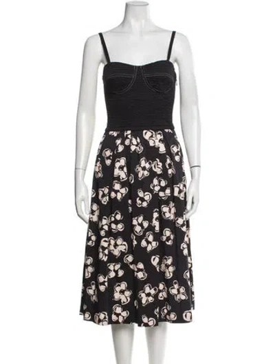 Pre-owned Marina Moscone Floral Print Midi Length Dress In Black