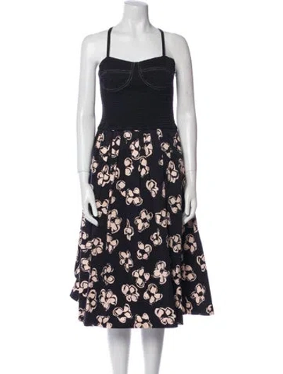 Pre-owned Marina Moscone Floral Print Midi Length Dress In Blue