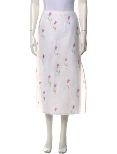 Pre-owned Marina Moscone Floral Print Midi Length Skirt In White