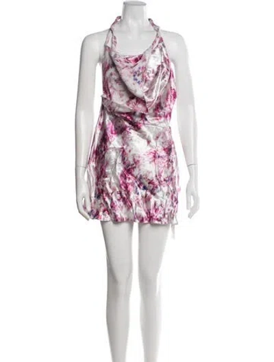 Pre-owned Marina Moscone Floral Print Mini Dress W/ Tags In Pink