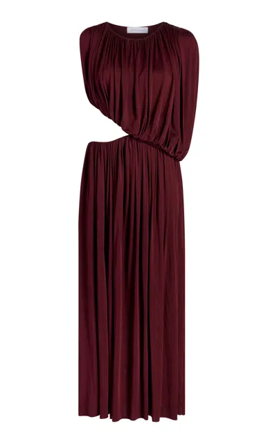 Marina Moscone Gathered Draped Maxi Dress In Burgundy