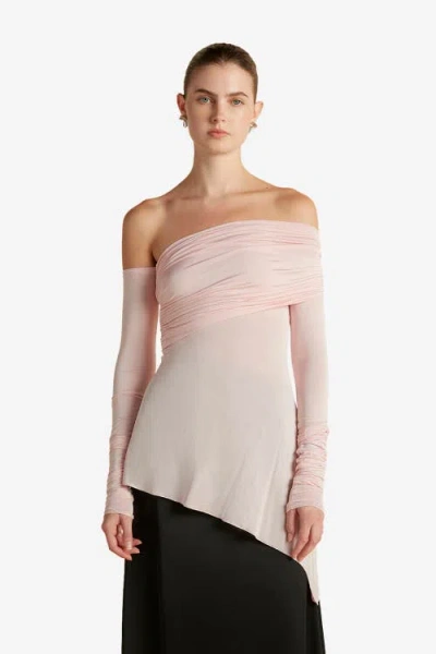 Marina Moscone Jersey One-shoulder Draped Top In Pink