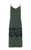 Marina Moscone Lace-detailed Pinstriped Slip Dress In Green