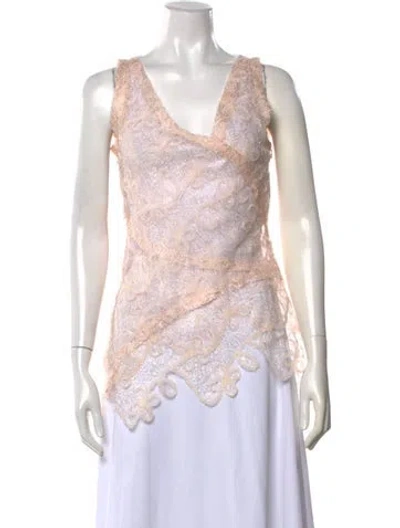Pre-owned Marina Moscone Lace Pattern V-neck Top W/ Tags In Pink