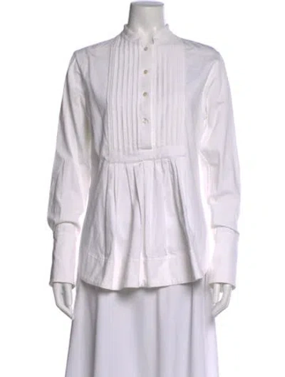 Pre-owned Marina Moscone Long Sleeve Blouse In White