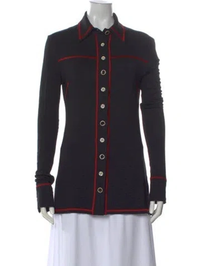 Pre-owned Marina Moscone Long Sleeve Button-up Top In Black
