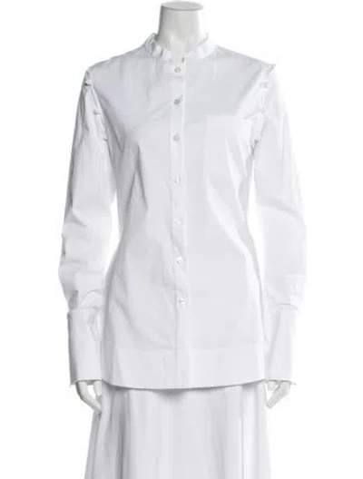 Pre-owned Marina Moscone Long Sleeve Button-up Top In White