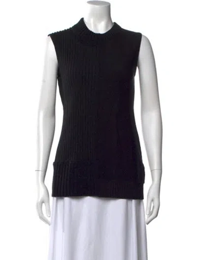 Pre-owned Marina Moscone Mock Neck Sleeveless Top In Black